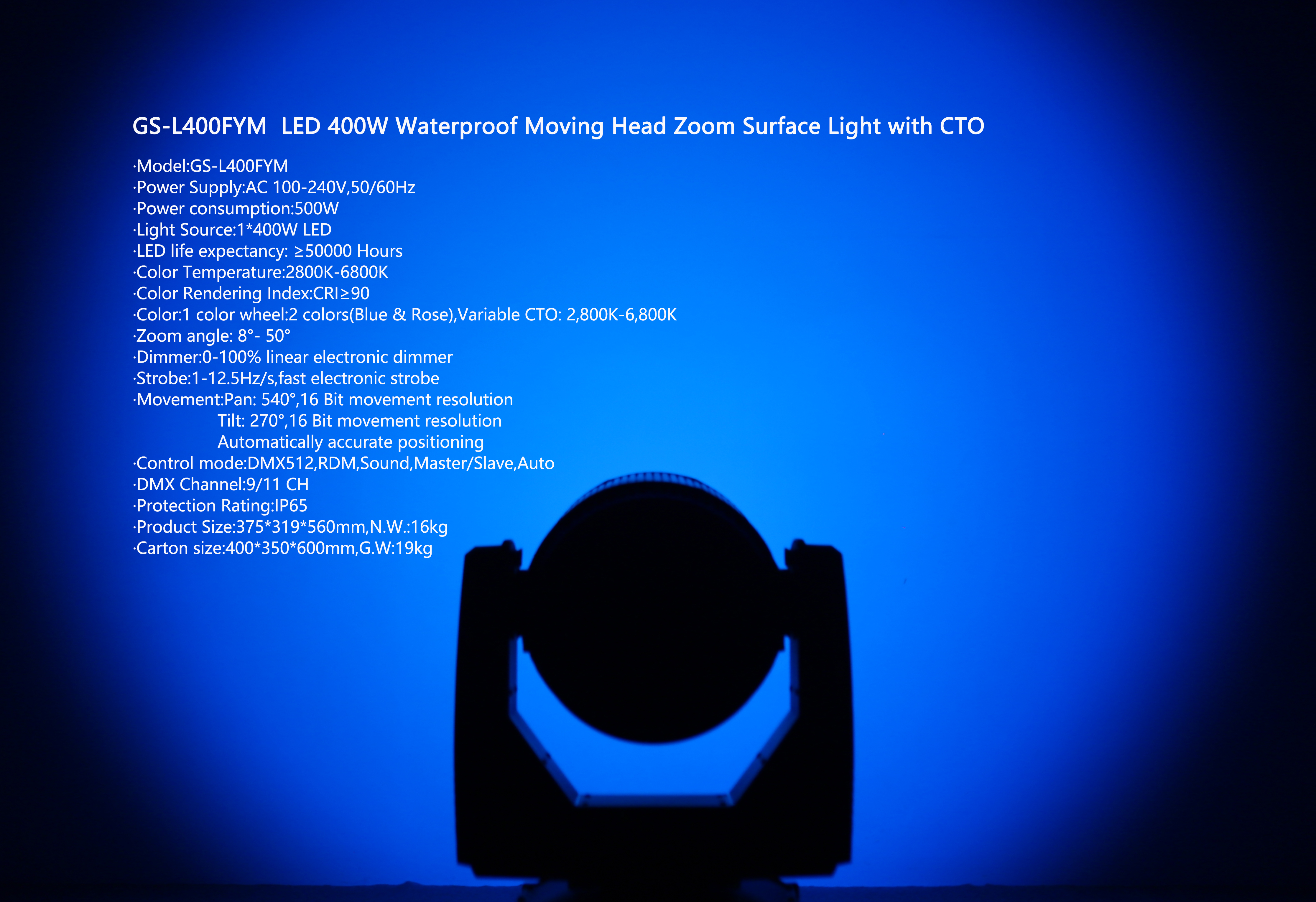 LED extérieur 400W étanche à la tête mobile Zoom Lumière de surface avec CTO