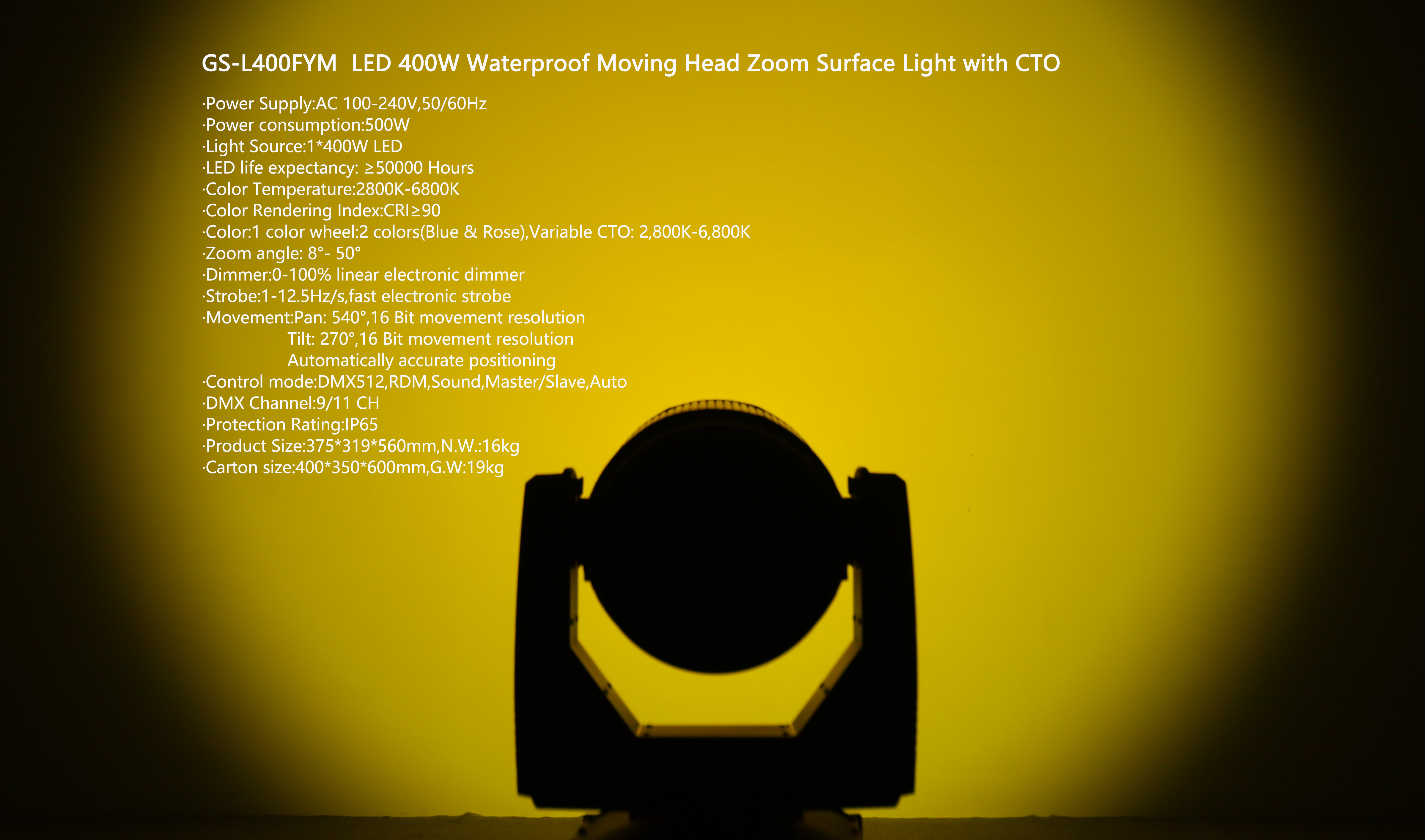 LED extérieur 400W étanche à la tête mobile Zoom Lumière de surface avec CTO